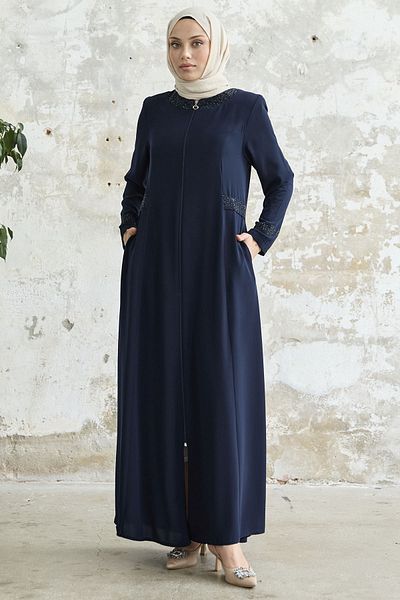InStyle Ferace with Stoned Collar and Arm - Navy Blue