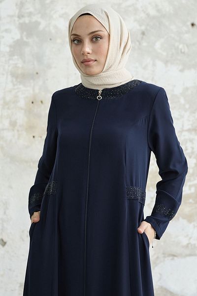 InStyle Ferace with Stoned Collar and Arm - Navy Blue