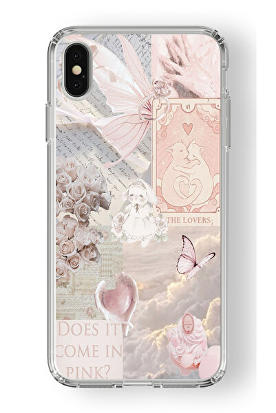Multitronic iPhone X ve Xs Uyumlu Toz Pembe Kolaj Tasarım Baskılı Şeffaf Kılıf