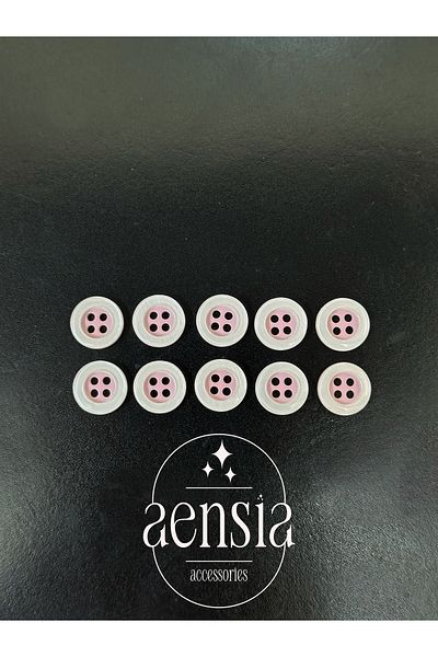 aensia حزمة من 10 أزرار قميص بوليستر باللون الأبيض والوردي - زر 1.14 سم