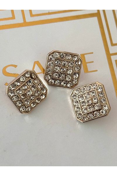 ODDA TASARIM ATÖLYESİ Set of 3 pcs buttons with square top crystal stones gold metal (2cm)