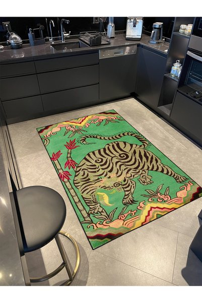 Rugs Modern Halı Green Themed and Animal Patterned Decorative Carpet Miravip439