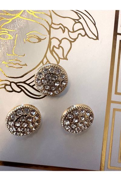 ODDA TASARIM ATÖLYESİ Round top crystal stone coated gold 3 piece set (1,5cm)
