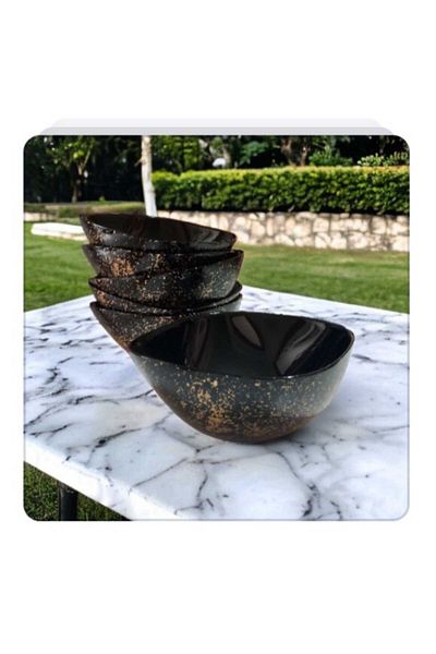 Luminarc Carine Noir Gold Marble Effect Black Soup Bowl 14 Cm Set of 6