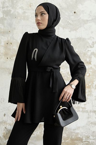 InStyle Krepová sada se střapcem se střapcem - černá