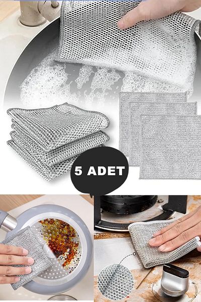 AYGÖREN HOME 5 Pieces of Anti-Scratch Function Cloth - Wire Rubbing, Steel Wire Dish Towel