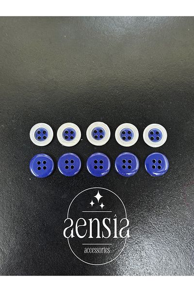 aensia Pack of 10 White-navy Blue Polyester Shirts ButtoneD, 1.14 Cm Button Pack - Four Holes Baby Button