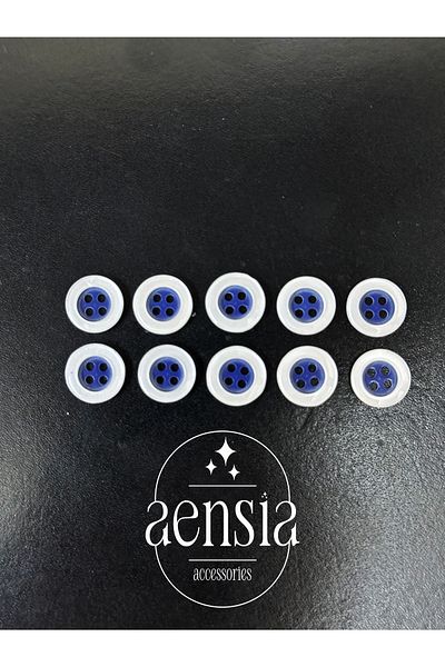 aensia Pack of 10 White-navy Blue Polyester Shirts ButtoneD, 1.14 Cm Button Pack - Four Holes Baby Button