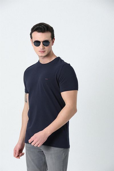 Brothers Ανδρικό μπλουζάκι Navy Blue - Crew Neck, Κέντημα με λογότυπο, Basic Lycra Single Jersey