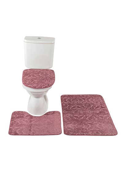lohusahamile Set de scaune de toaletă din 3 piese cu model ultra moale Set covoraș de baie Prune