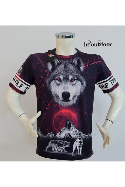 HT Outdoor Our wolf-Illustrated Shortcut T-Shorts Model