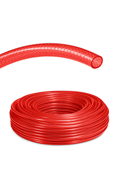 Çelik Pvc Şeffaf Örgülü Hortum Kırmızı Renk 3/4 ( iç çap 19 mm) 100 Metre