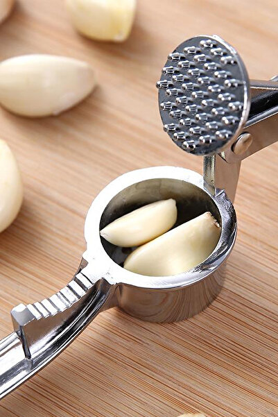 Factorial Paslanmaz Sarımsak Zencefil Rendesi Pratik Yuvarlak Hazneli Çelik Press  Sarımsak Ezici Alet