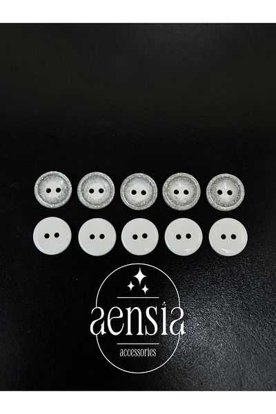 aensia Pack of 10 White Glitter Polyester Buttons - Two Holes Shirt anD Baby Button, 1.14 Cm