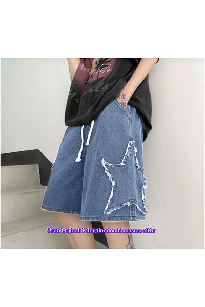 DEEFWEAR Сини дънкови шорти - детайл със звездна улична мода