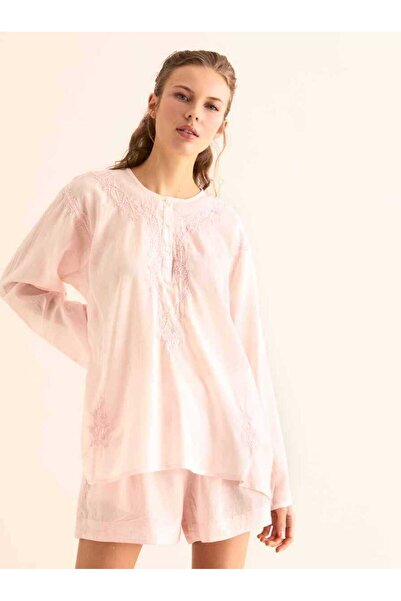Roman İşlemeli Açık Kadın Bluz Pembe Y9962104_038