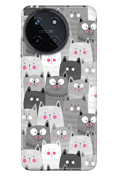 realme 11 4G Uyumlu Kılıf Resimli Baskılı Nano Silikon Karikatür Kediler