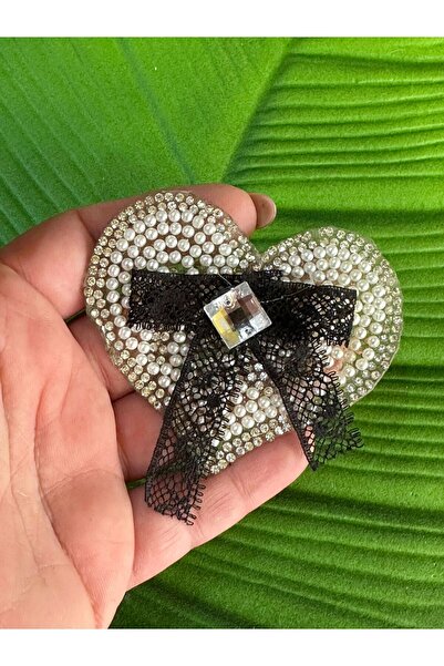 Gönülden Tasarım 7X5 CM ÜTÜ İLE YAPIŞAN İNCİLİ KALP ARMA APLİKE