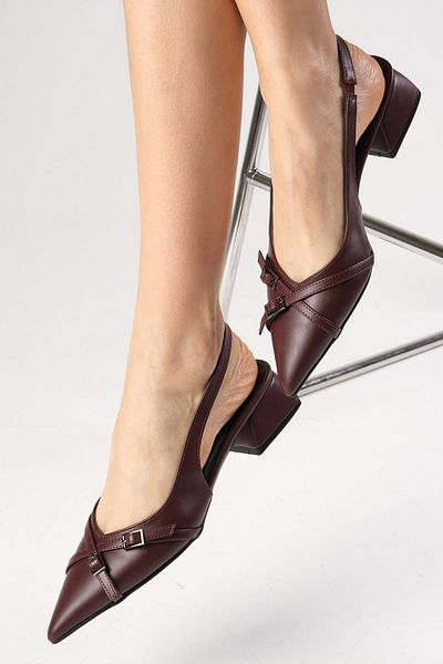 Mio Gusto Leia Burgundy Color Open Back Pointed Toe Short Heeled Women's Shoes