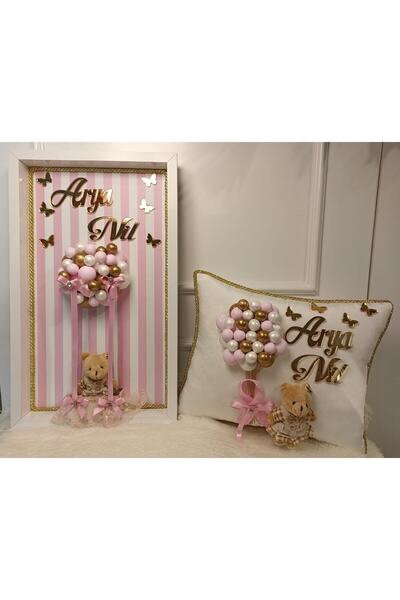 şatafat design Bebek kapı süsü ve takı yastığı kapadokya gold pembe