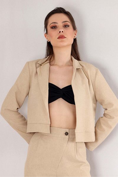 Fashion Showcase Jachetă Blazer pentru femei Crop Linen Summer - Bej