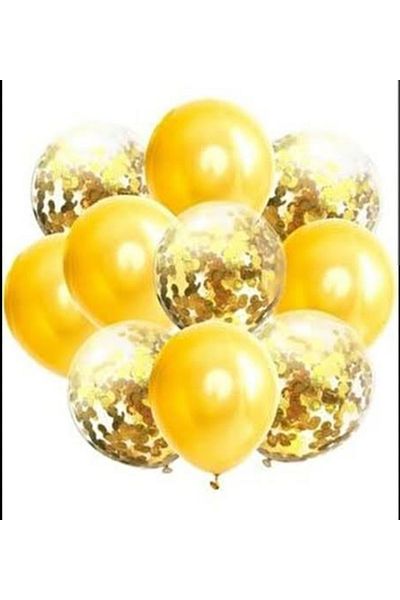 Deniz Party Store GOLD Confetti Transparent metallic Gold Balloon Set 10 Pieces