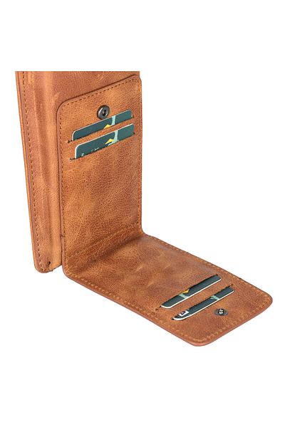 Lev Leather Дамски калъф за карти и портфейл от естествена кожа с каишка, държач за кредитни карти и отделение за пари в брой, калъф за мобилен телефон