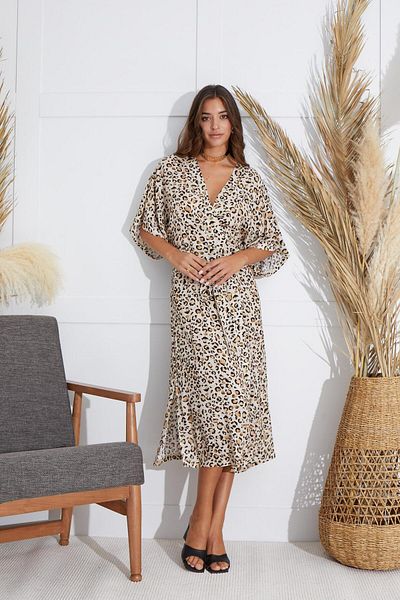 Sevim Women's Leopard Long Kimono C5T1N6O51