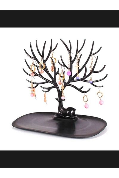 KdrElektronik Deer Jewelry Jewelry Tree Organizer - Deer Shaped Ring Earring Necklace Organizer white