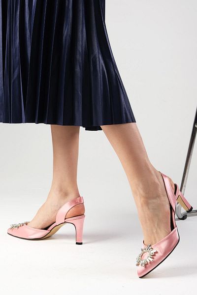 Mio Gusto Zoey Powder Short Heeled Stone Evening Dress Shoes