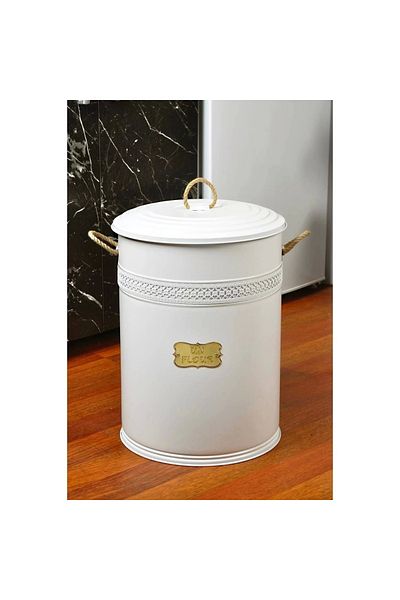 Evistro Metal 30 Liter Large Flour Pulses Bucket White