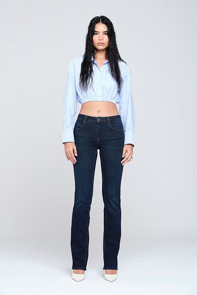 Pantamo Jeans Pantaloni de damă, albastru bleumarin, tăiați cu cizme