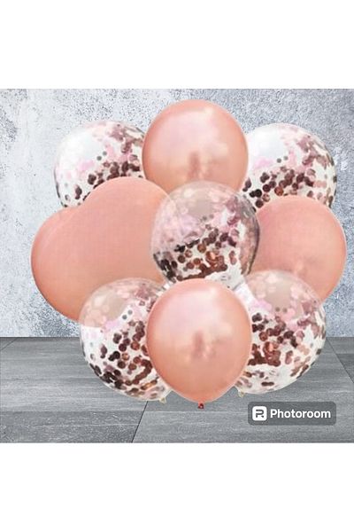 Deniz Party Store Transparent metallic Rose Gold Balloon Set with ROSE GOLD Confetti 10 Pieces