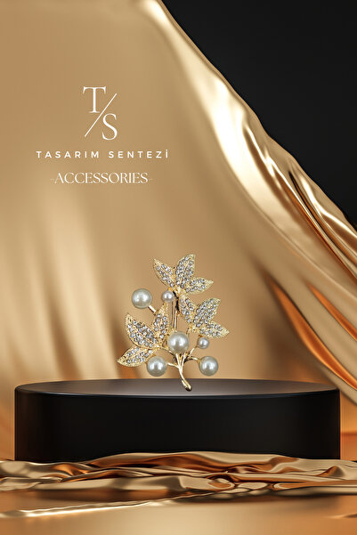 Tasarım Sentezi Broş Metal Rozet Taşlı İncili Yaka Kıyafet Şapka Takı Aksesuar Çiçek Yaprak Dal Brooch Rosette