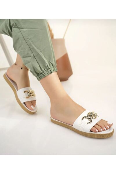 mustey Women's White Daily Slippers Stylish Comfortable Buckle Home Sea Beach Guest Dowry Slippers