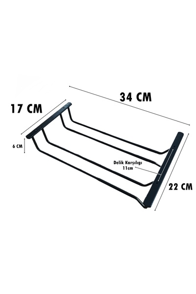 almital mobilya aksesuarları furniture accessories Tavana Monte 2 Bölmeli Siyah Paslanmaz Metal Kadeh Askısı