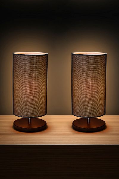 EFLIGHTDESIGN 2-Piece Wooden Lampshade Black Modern Stylish Bedroom Living Room Table Lamp