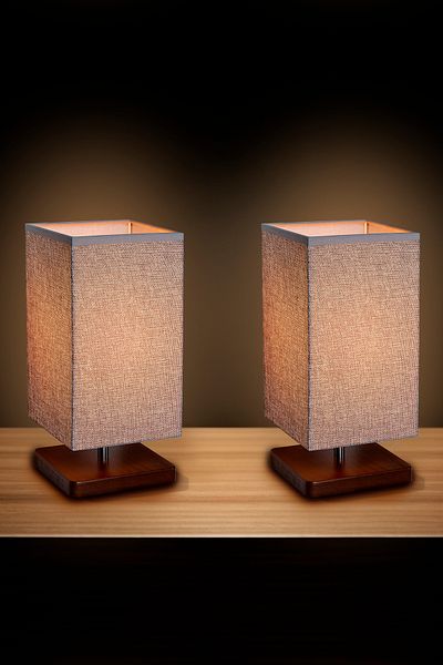 EFLIGHTDESIGN 2-Piece Wooden Lampshade Gray Modern Stylish Bedroom Living Room Table Lamp