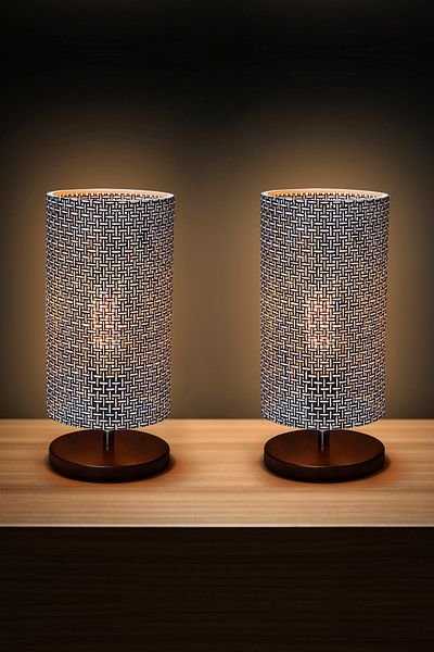 EFLIGHTDESIGN 2-Piece Wooden Lampshade Black Modern Stylish Bedroom Living Room Table Lamp