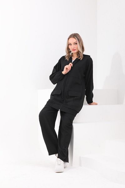 WestBound Γυναικείο Hijab Summer Trench Παντελόνι Κάτω Τοπ Διπλό Λινό Σετ - Μαύρο
