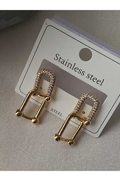 ZÜLİSCH STEEL EARRING GOLD STONE WINDING MODEL