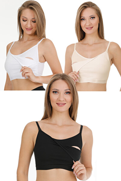 par lingerie pl طقم نصف رياضي للرضاعة الطبيعية - 3 قطع باللونين الأسود والأبيض