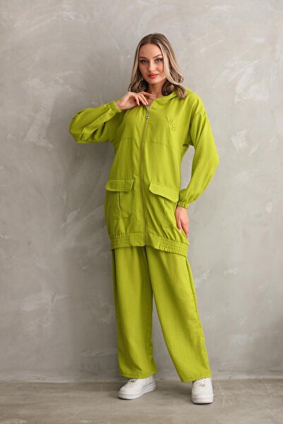 WestBound Green Women's Hijab Summer Trench Trousers Top and Bottom Set