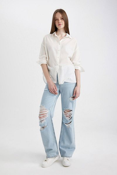 DeFacto Oversize Fit Voile Long Sleeve Shirt C3763ax24sp