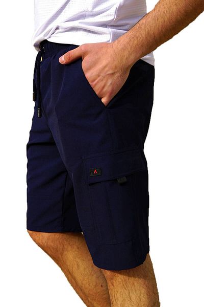 Miami Beach Navy Blue Cargo Pocket Long Model Water Repellent Μονόχρωμο Ανδρικό θαλάσσιο σορτς παραλίας - 444-σκούρο μπλε