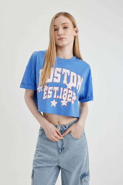 DeFacto Tricou cu mânecă scurtă cu imprimeu oversize, cu decolteu, B7115AX24SM