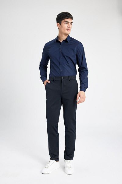 DeFacto Slim-Fit-Shirt mit italienischem Kragen – kein Bügeleisen, kein Bügeleisen, lange Ärmel, A7803ax24sp
