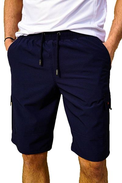 Miami Beach Navy Blue Cargo Pocket Long Model Water Repellent Μονόχρωμο Ανδρικό θαλάσσιο σορτς παραλίας - 444-σκούρο μπλε