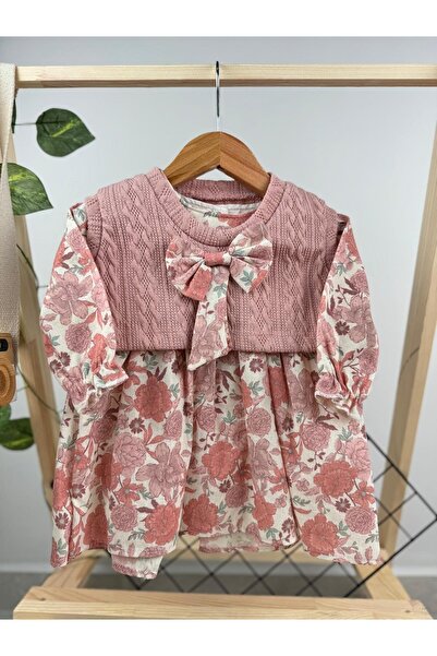 Minizade TRİKO POLEROLU ÇİÇEKLİ KIZ BEBEK/ÇOCUK ELBİSE