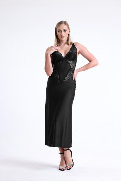 Magic Form Lace Low-cut Jersey Long Nightgown - 74124
